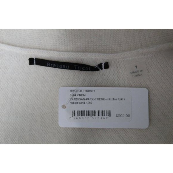 BRAZEAU TRICOT Sz 1 XS Ivory Cream 100% Cashmere Park Cardigan Sweater NWT - Picture 2 of 8